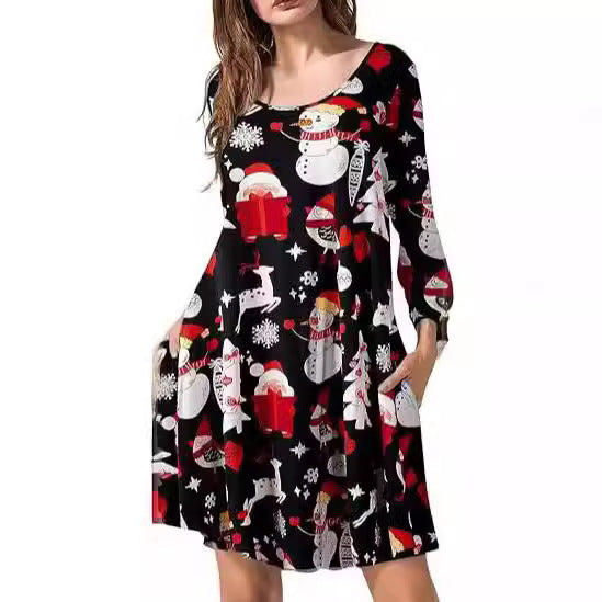 2024 autumn and winter Halloween Christmas holiday color casual T-shirt dress