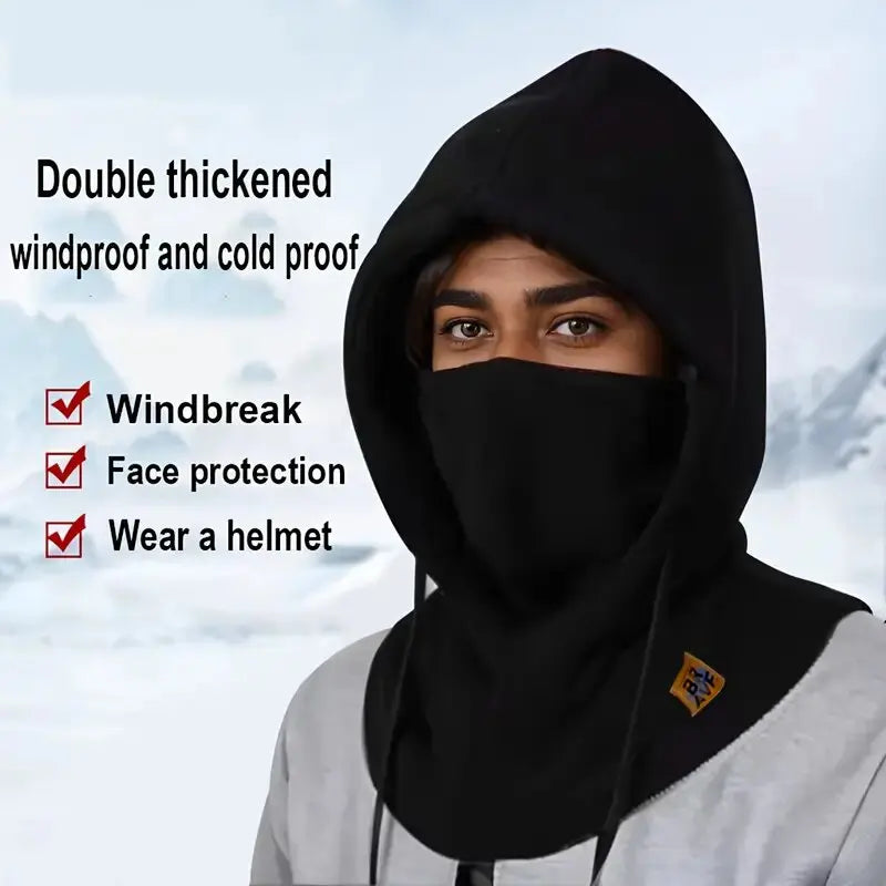 Unisex Winter Balaclava Knit Hood - Windproof Mask with Drawstring Motorcycle Riding Headgea Warm Knitted Cap Cold Weather