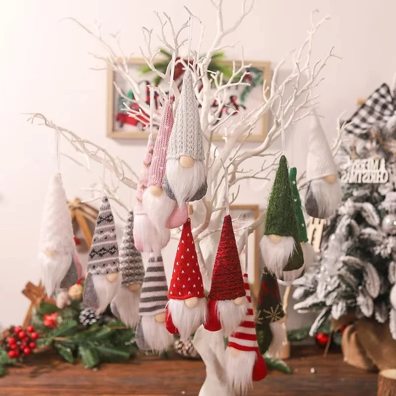 3pcs Christmas Gnomes Plush Santa Doll Knitted Fabric Xmas Tree Hanging Ornaments Gonk Dwarf Elf Decoration Gifts New Year