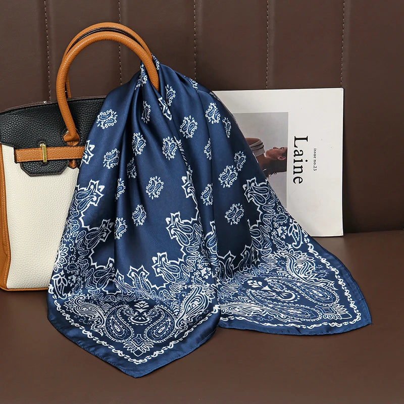 Luxury Print Satin Silk Square Scarf for Women Shawl Hijab Neckerchief Female Hair Ribbon Headband Fashion Wrap Bandana 2023 New