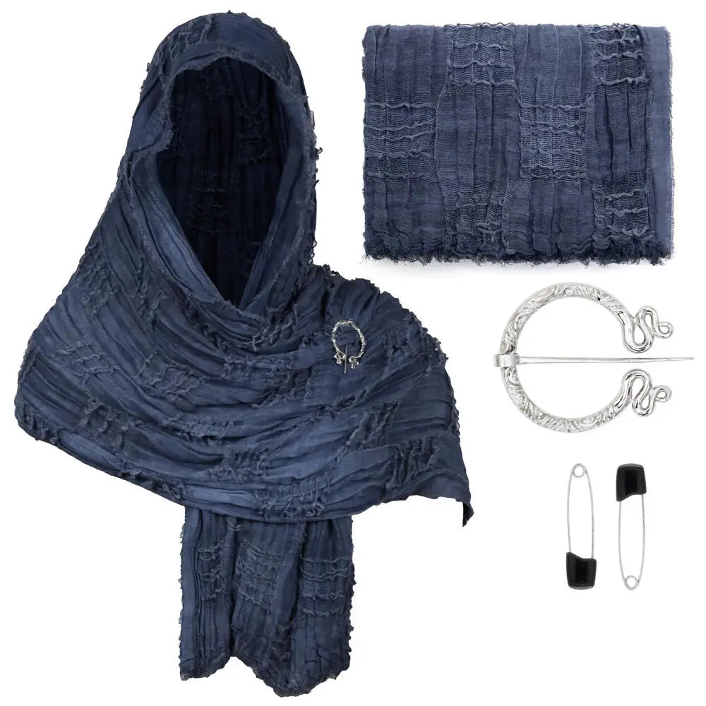 Medieval Vintage Hooded Shawl Scarf Cloak For Men Women Renaissance Halloween Tattered Layered Textured Frayed Cosplay Costume