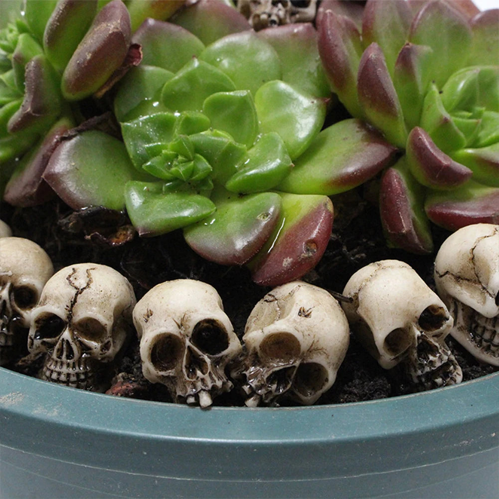20Pcs Mini Skull Figure Collectable Halloween Miniature Skulls Heads Creative Festival Theme Landscape Garden Potted Plant Decor