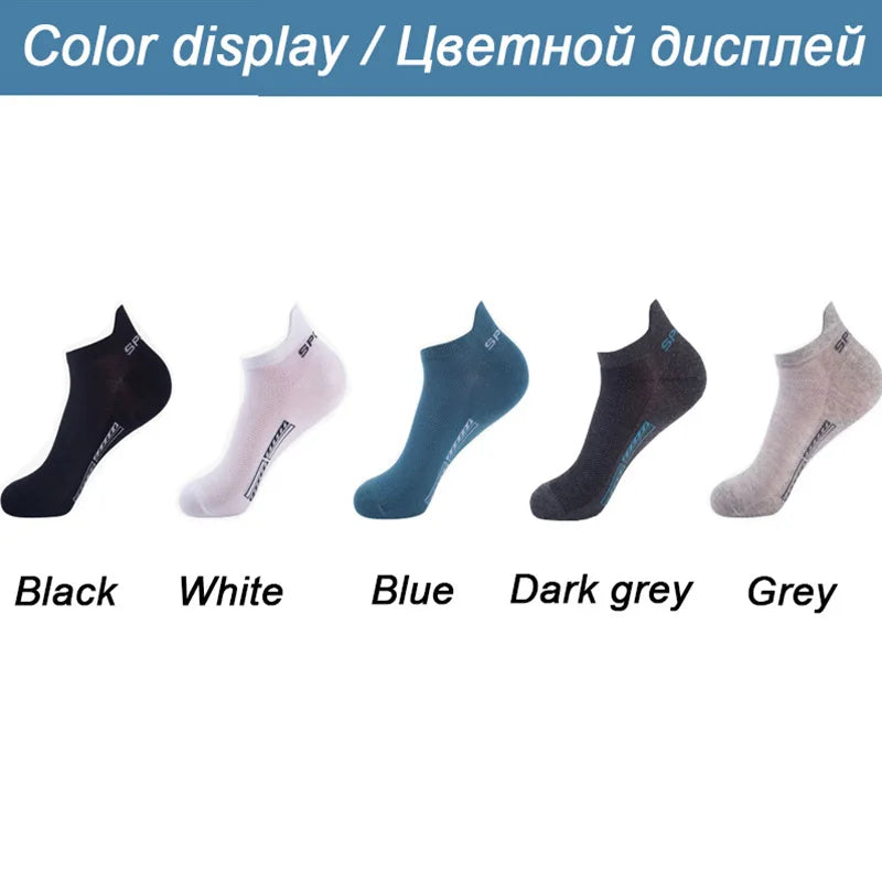 5/10/20 Pairs Of Mens Summer Thin Mesh Breathable Mens Polyester Sports Socks Sweat Absorbing Short Socks