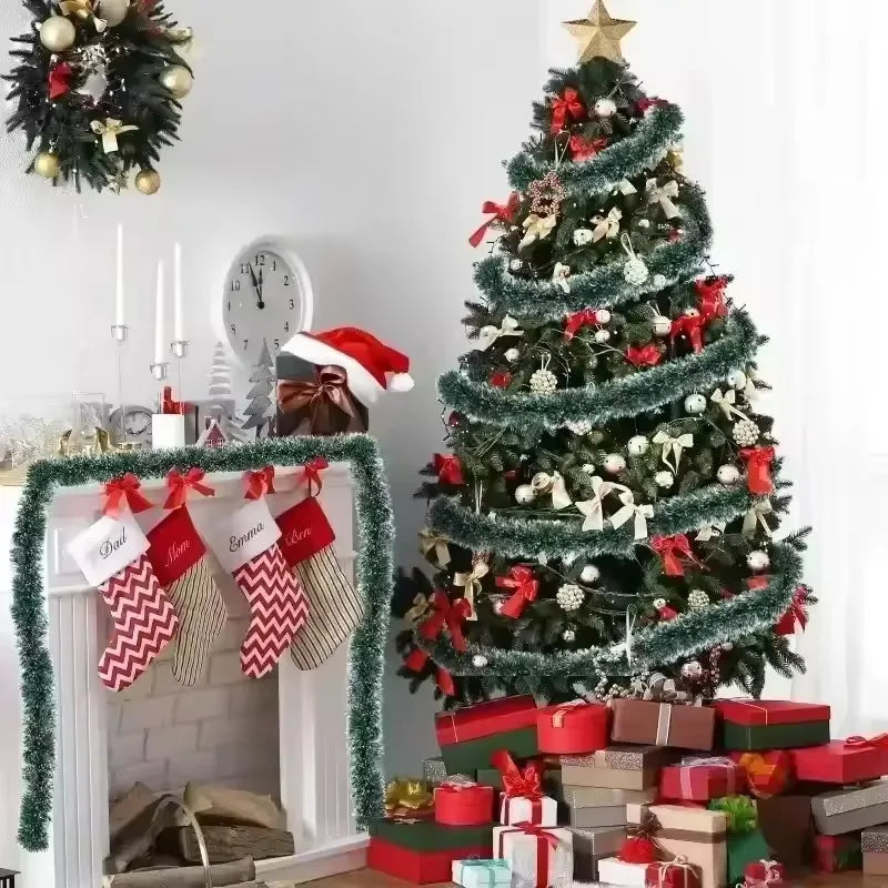 2/4/6/10M Christmas Tinsel Ribbons with Bow Green Cane Ribbon Garland Xmas Tree Hanging Pendent DIY Wreath Party Home Decor