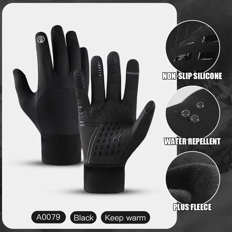 Autumn Winter Outdoor Cycling Gloves Gym Fitness Sports Running Warm Touch Screen Nonslip Gloves Motorcycle Gloves Men Black