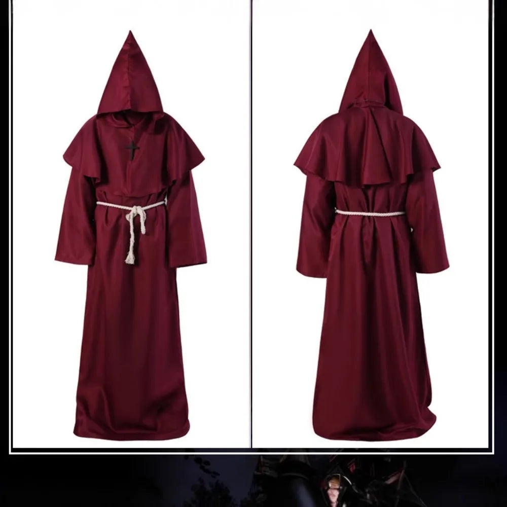 Medieval Hooded Monk Friar Priest Wizard Long Robe Unisex Adult Loose Stage Outfit For Masquerade Theme Party Halloween Cosplay