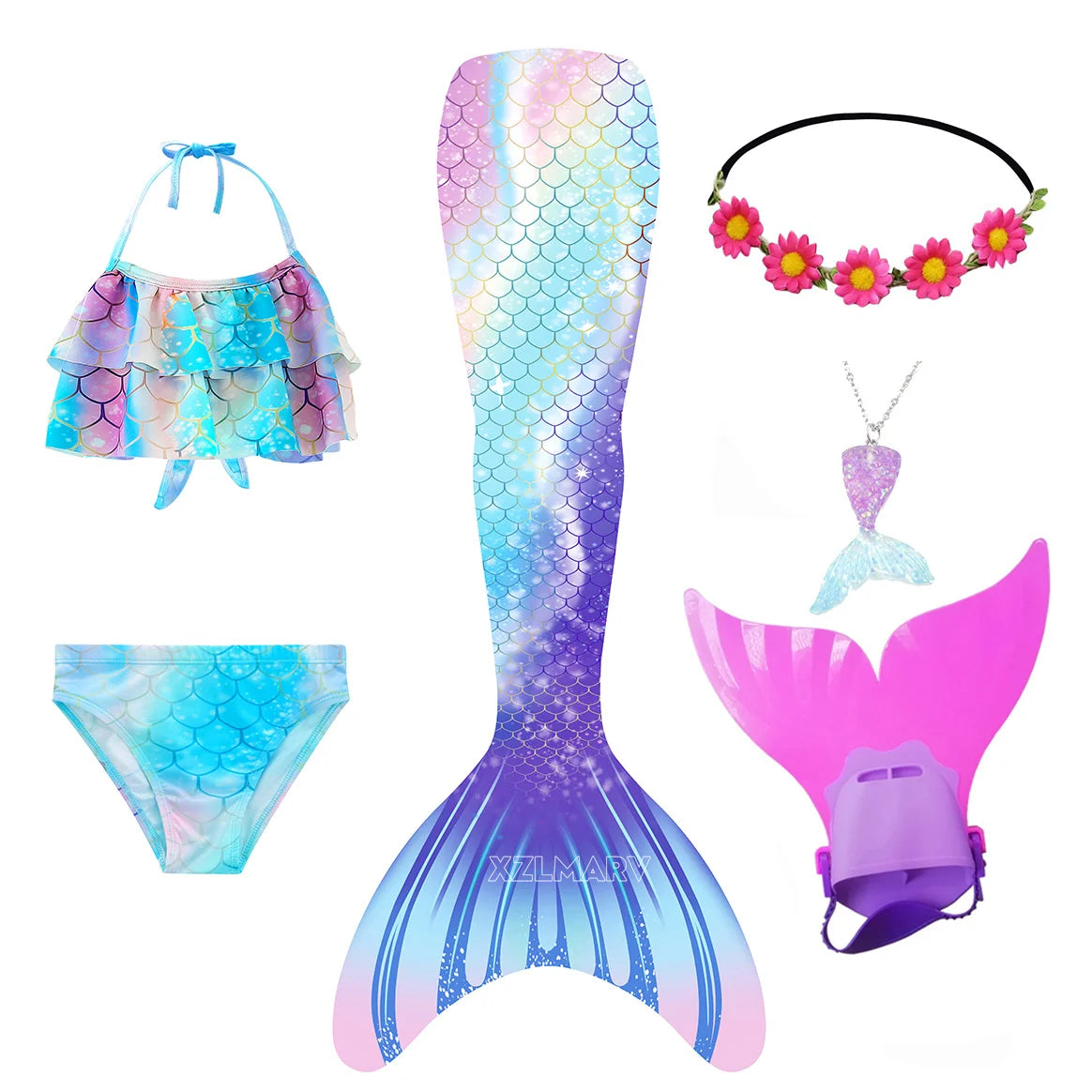 Mermaid Costume for Girl Mermaid Tail for Swimming Can Add Monofin Fin Girls Ariel Mermaid Costumes Cosplay Birthday Gift