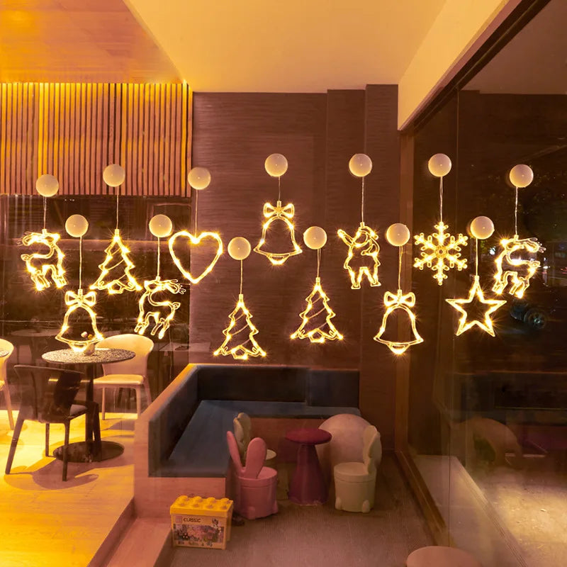 Christmas LED Light Snowflake Santa Hanging Battery-operated Window Ornaments Decoration for Home Xmas Navidad New Year Decor