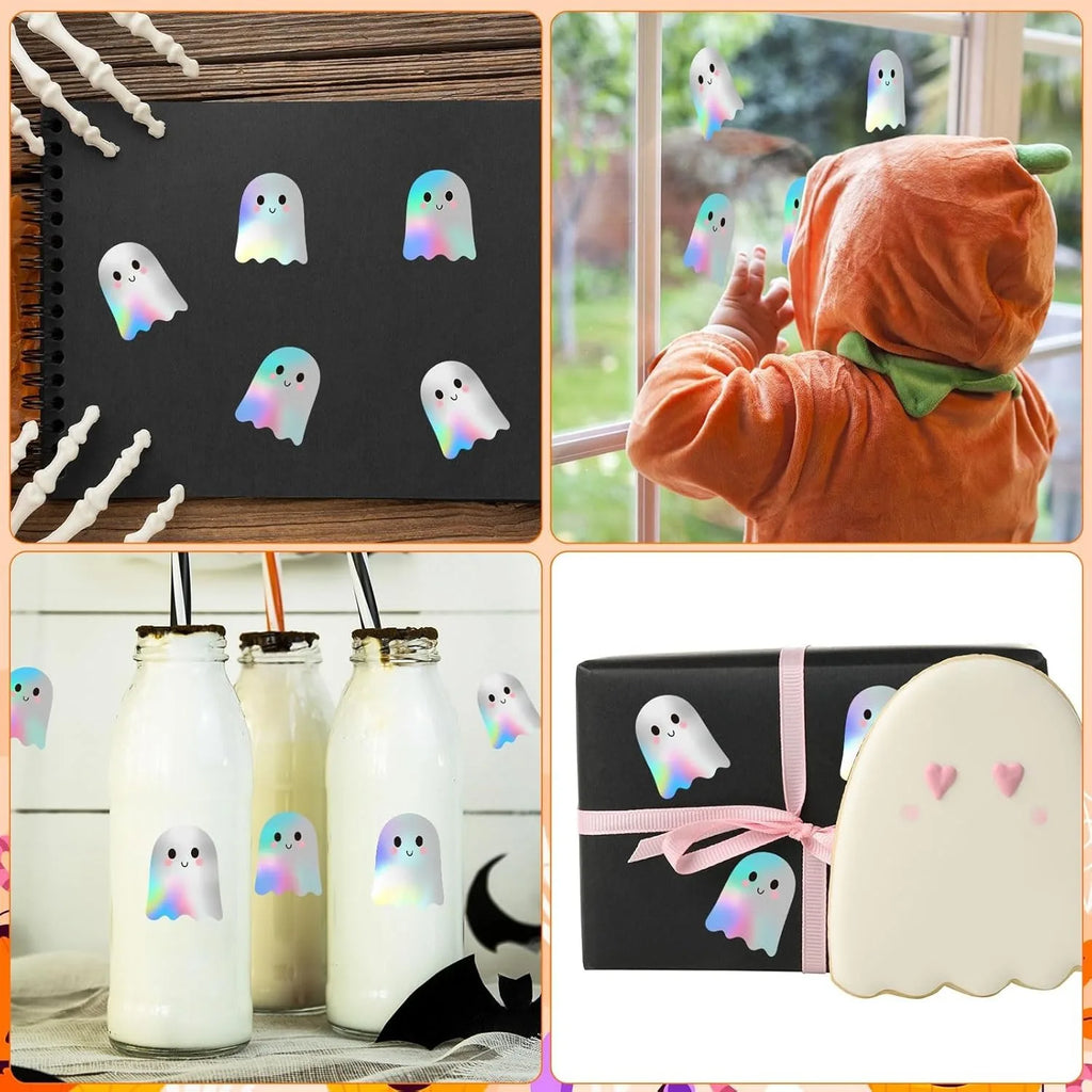 500pcs Halloween Ghost Stickers Roll Ghost Laser Stickers Decorative Self-Adhesive Paper Decals for Halloween Party Favors