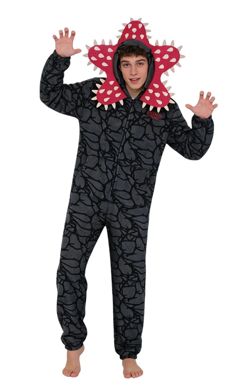 Adult Kids Fall Winter Thicken Cannibal Flower Demogorgon Cosplay Costume Comfortable Flannel Fabric Pajamas Halloween Suit