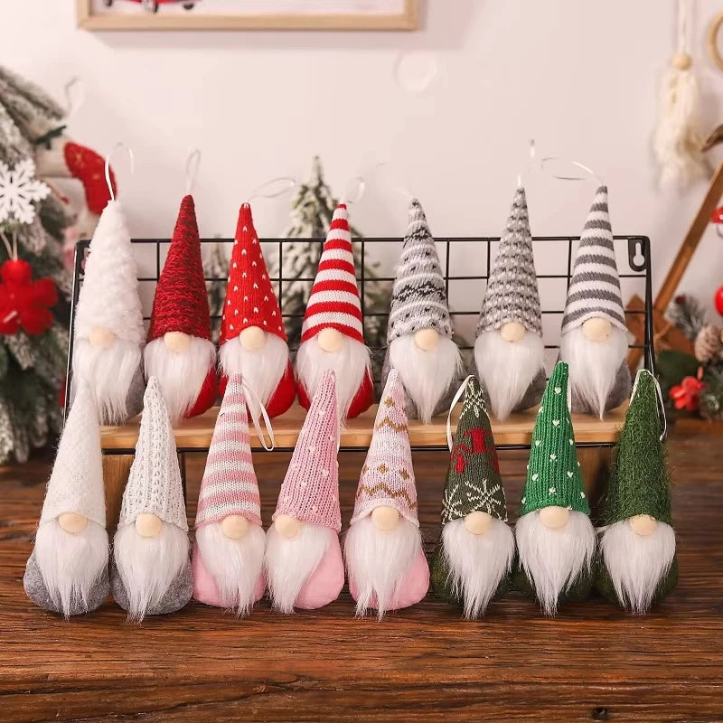 3pcs Christmas Gnomes Plush Santa Doll Knitted Fabric Xmas Tree Hanging Ornaments Gonk Dwarf Elf Decoration Gifts New Year