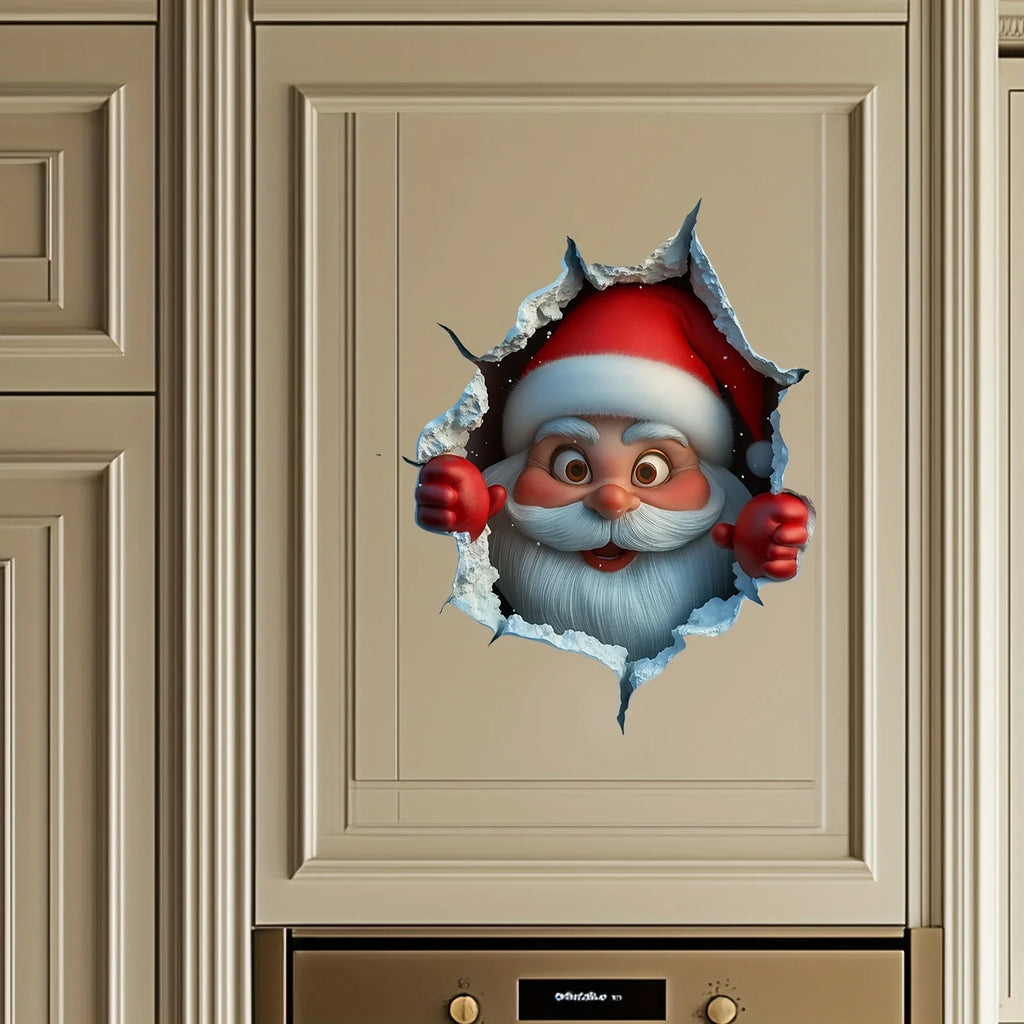 3D Reindeer Break-Through Wall Decal, Vinyl Christmas Wall Stickers, Removable Holiday Decor for Home and Living Spaces