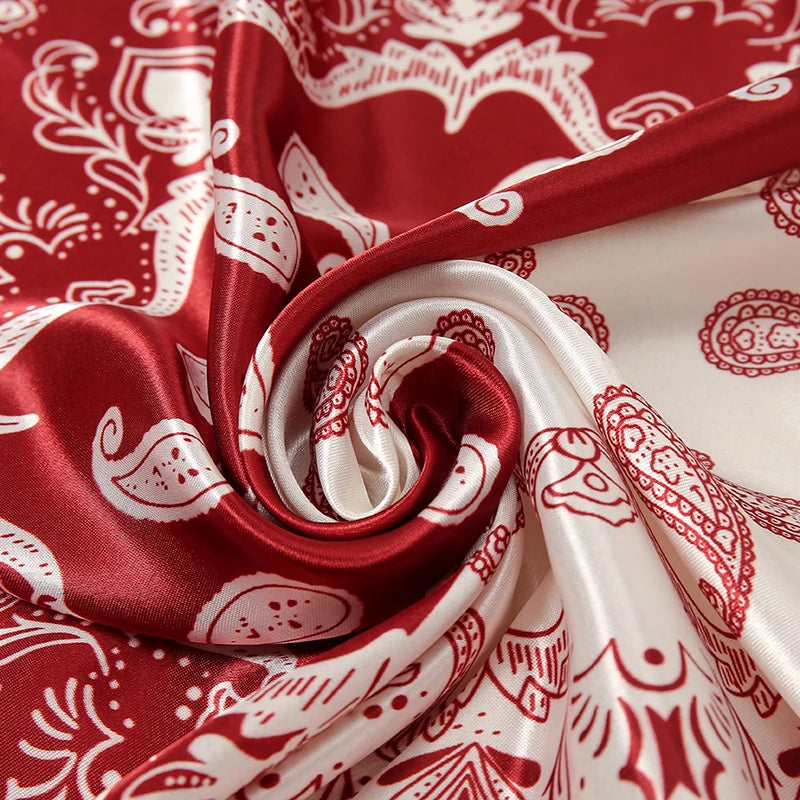 Satin Square Scarf Women Muslim Hijab Elegant 2025 Print Silk Neckerchief Shawl Wraps Headband Handle Hair Accessories Bandana