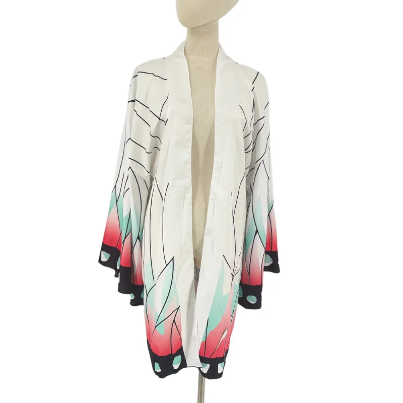 Japanese Anime Kochou Shinobu Cosplay Costume Summer Woman Kimono Cardigan Cloak Beach Vacation Bikini Butterfly Robe Tops