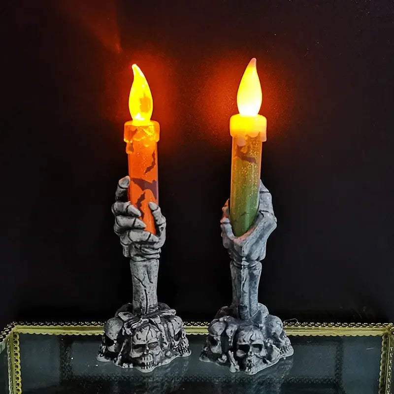 Halloween Skeleton Ghost Hands Led Candles Light Happy Halloween Party Home Decoration Supplies Haunted House Horror Props