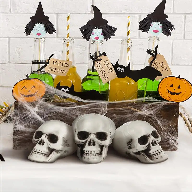 18pcs Halloween Skull Heads Scary Prank Props Terrifying Skull Mini Plastic Ornament For Haunted House Skull Model