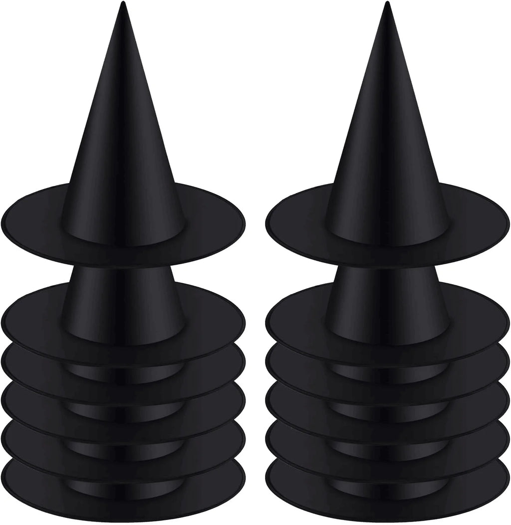 12pcs Halloween Witch Hat Cap Hanging Witch Hat Costume Accessory for Halloween Party Favor, Black