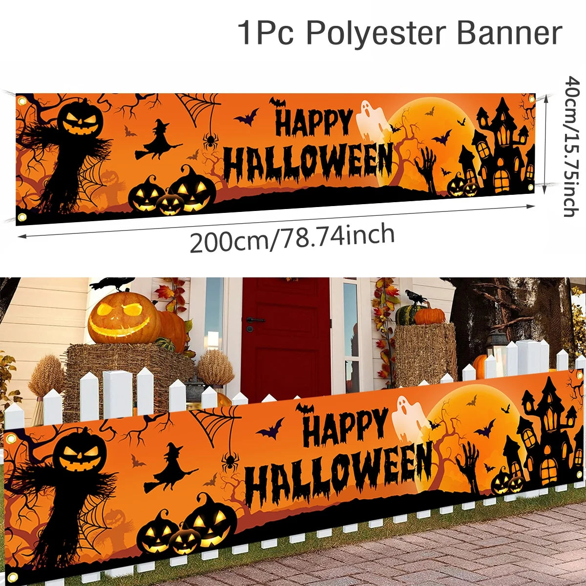 Happy Halloween Outdoor Banner Happy Halloween Decoration For Home Pumpkin Bat Print Backdrop Horror Theme Party Suppiles