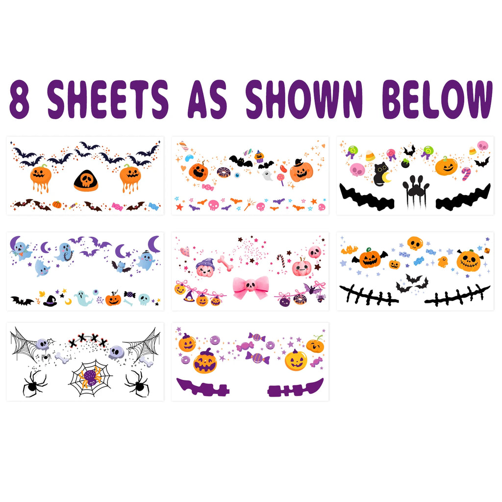 Halloween Blush Face Stickers, Waterproof & Easy to Remove, Cute Temporary Tattoos for Halloween Party Makeup Kit，8 sheets