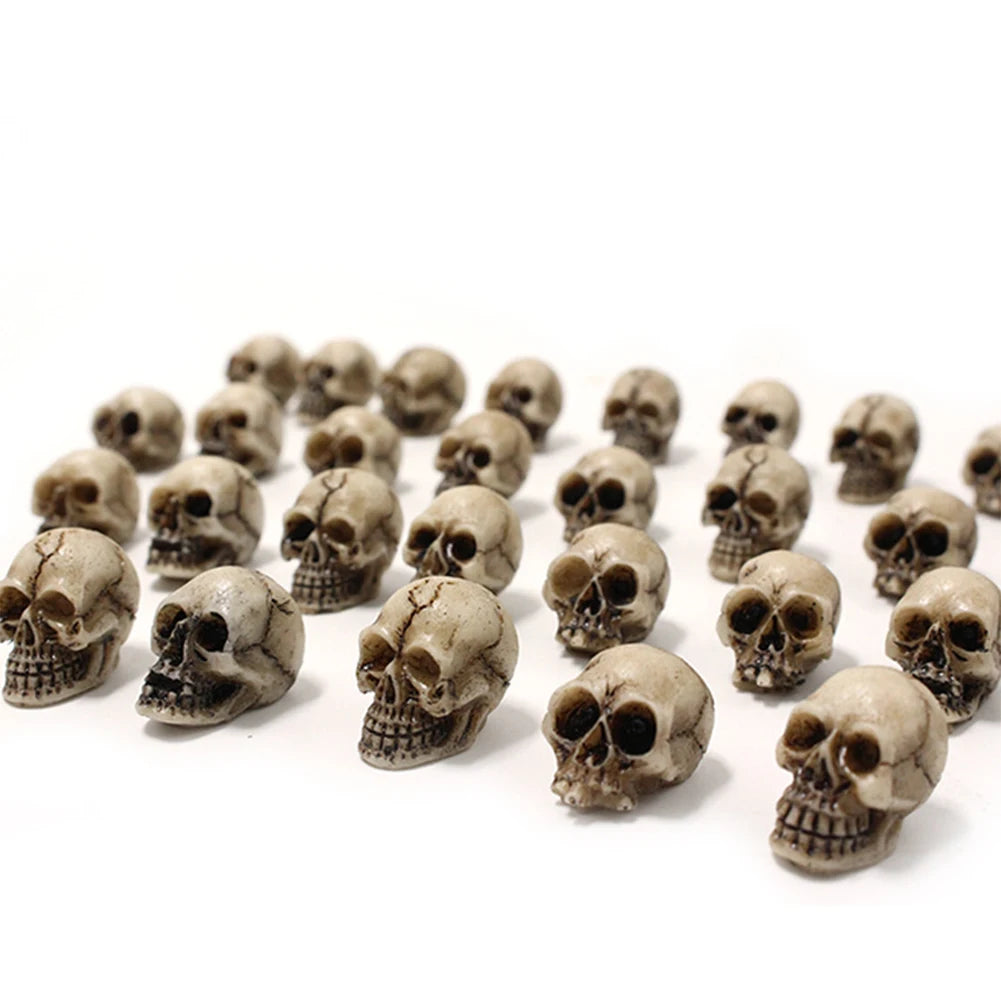20Pcs Mini Skull Figure Collectable Halloween Miniature Skulls Heads Creative Festival Theme Landscape Garden Potted Plant Decor