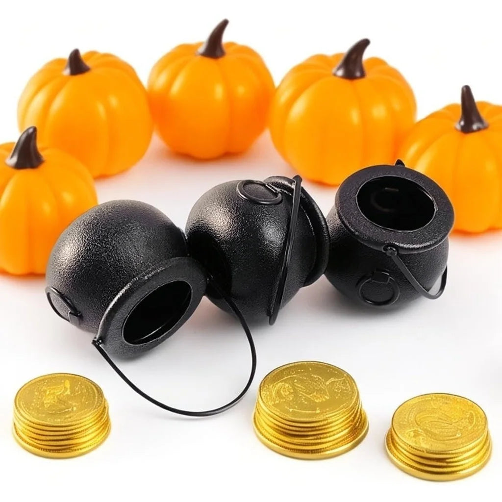 12pcs Black Cauldron with Handle, Magic Witch Cauldron Kettles Halloween Pot Candy Bowl Holder for Halloween & St. Patrick’s Day