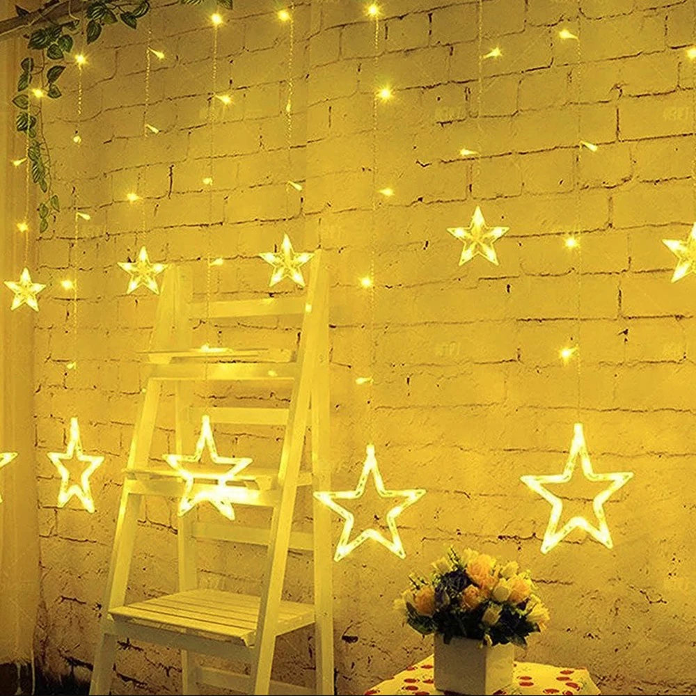 3.5M Star Curstain LED String Fairy Lights 138 LEDs Christmas Lights For Home Bedroom Window Outdoor Party Holiday Decoration