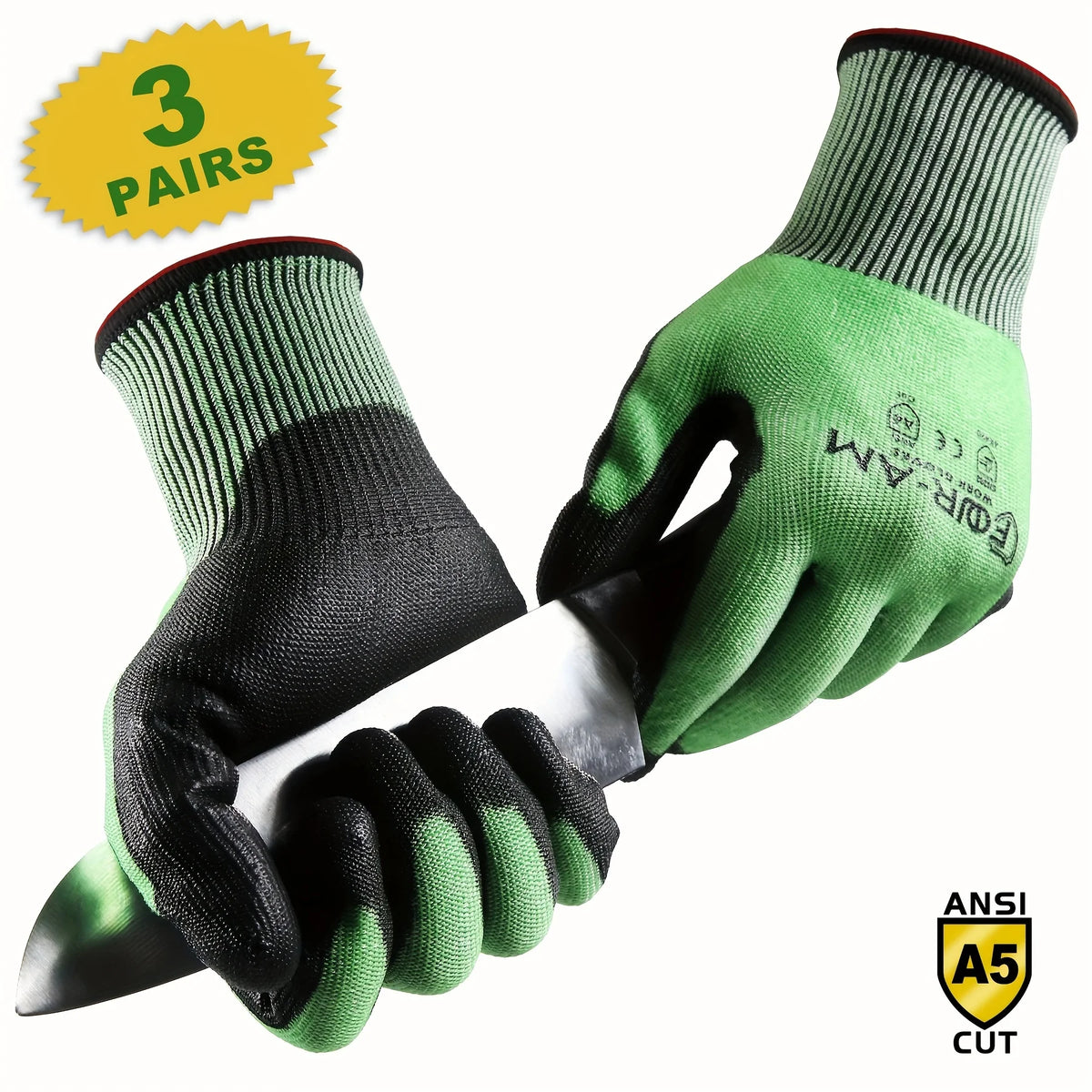 1/3Pair, Level 5Cut-Resistant Gloves, Firm Non-Slip Grip, Heavy Duty Work, Durable & Breathable Nitrile Foam Coated, Touchscreen