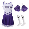 Cheerleading Dance Costume For Women Sleeveless V Neckline Letters Printed Crop Top With Pleated Skirt And 2Pcs Flower Balls
