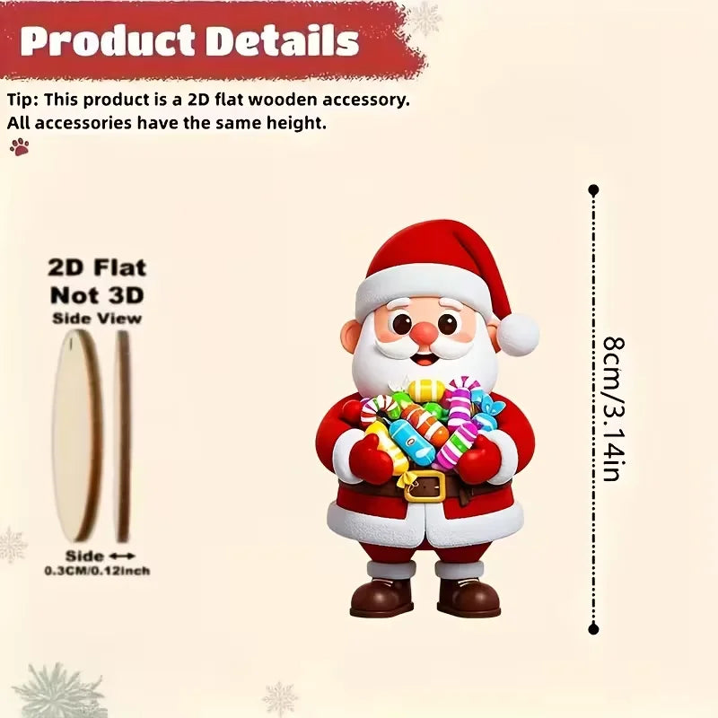 2D Flat, 10-Piece Set of Traditional Wooden German-Style Natural Wood Santa Claus and Gingerbread Man Doll-Shaped Decorations