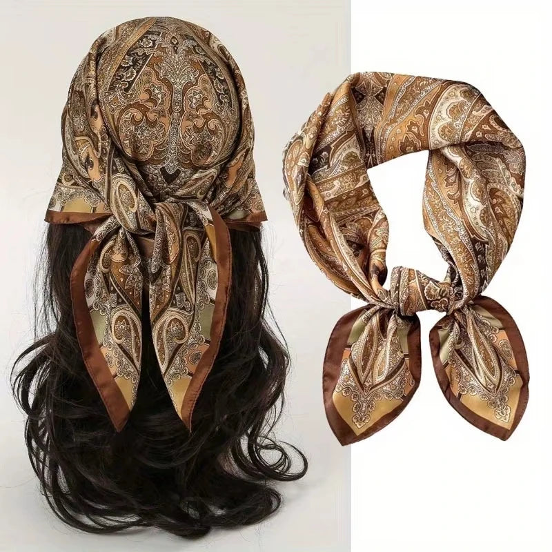 2025 New Fashion 70X70cmPrinted Women's Scarf Pashmina Silk Scarf Square Shawl Decorative Headband Neck Luxury Design Bandana