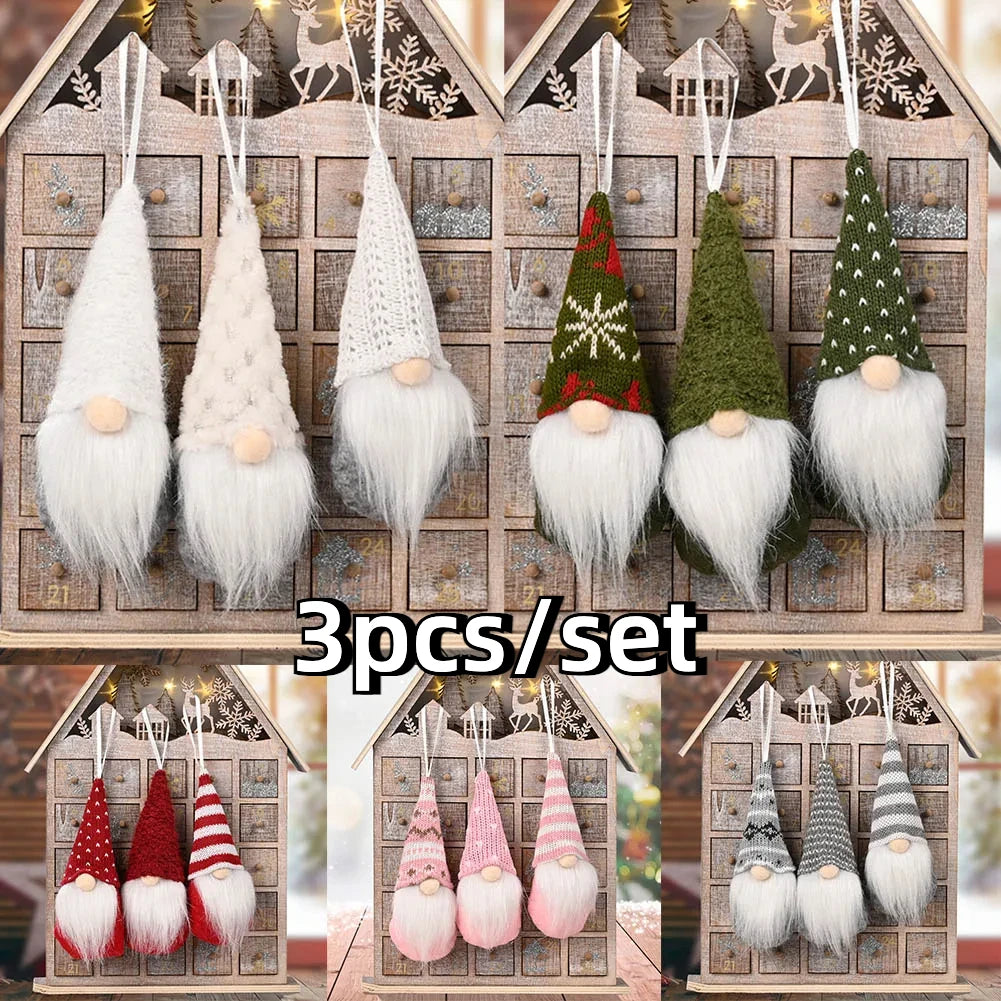 3pcs Christmas Gnomes Plush Santa Doll Knitted Fabric Xmas Tree Hanging Ornaments Gonk Dwarf Elf Decoration Gifts New Year