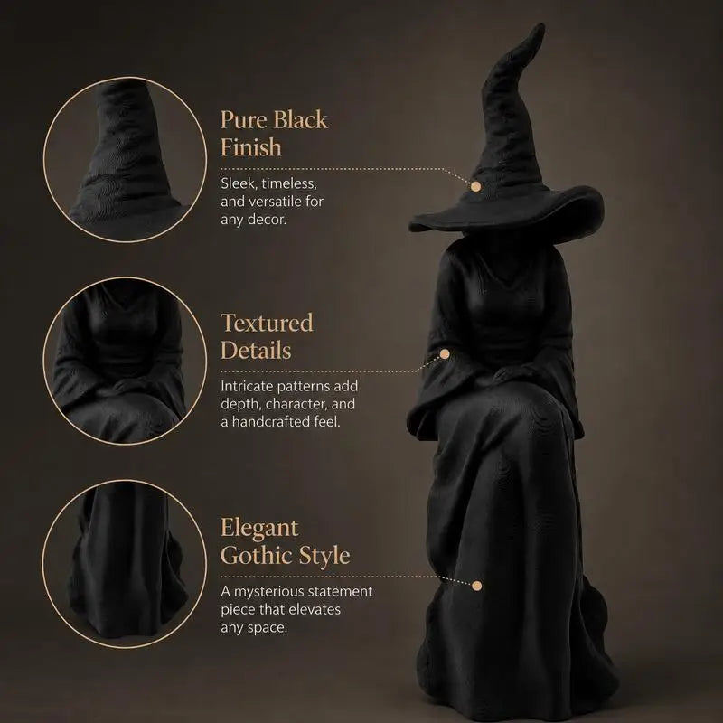 Halloween Faceless Witch Figurine -Suitable for Room Decor Black Sitting Witch Wall Hanging with Plastic Retro Statue Decoration