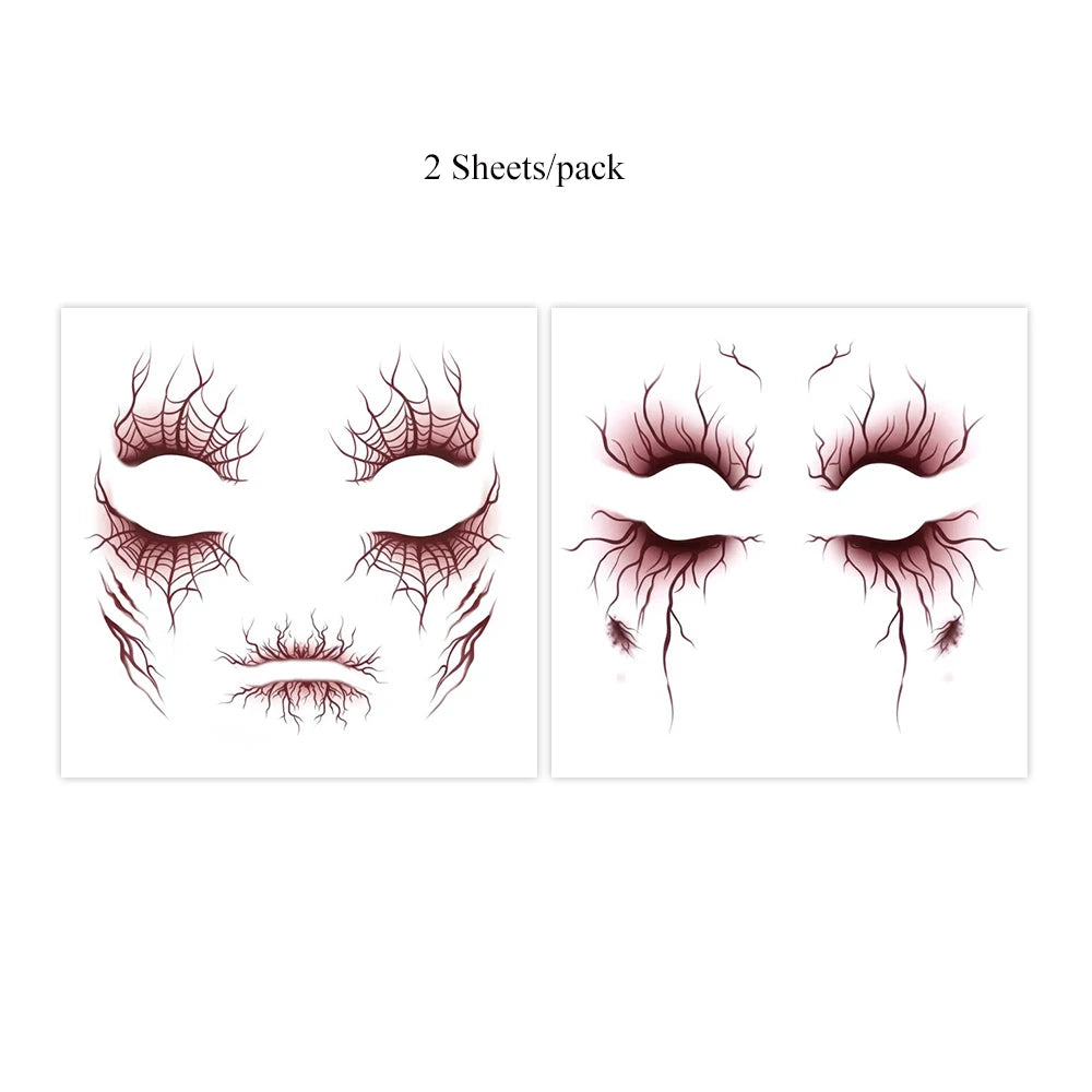 2pcs Vein Design Fake Tattoo for Halloween Party Body Art Waterproof Vascular Tattoo Stickers for Women Men Eyebrow Face Makeup