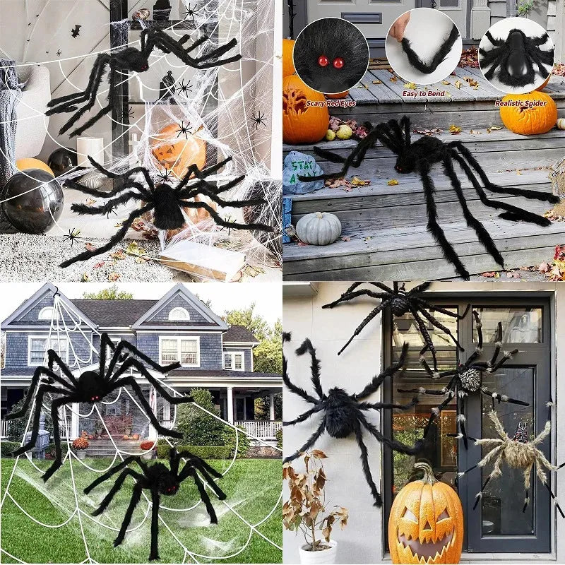 1/3pcs Giant Black Plush Spider Halloween Decorations Outdoor Scary Large Spiders Halloween Party Bar Haunted House Horror Props