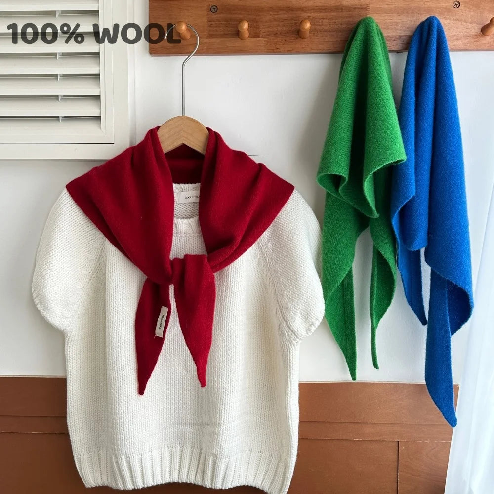 100% Wool Winter Scarf For Women Warm Triangle Knit Scarves Hijab Solid Lady Shawl Wrap Female Pashmina Bandana Head Scarfs New