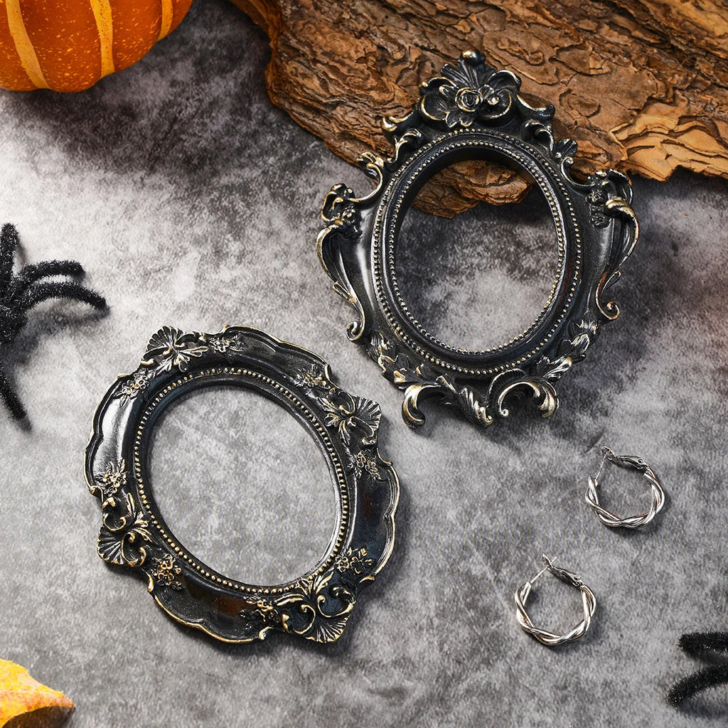 1PC Halloween Decor Resin Material European Three-Dimensional Patterned Black Oval Prop Frame Decoration
