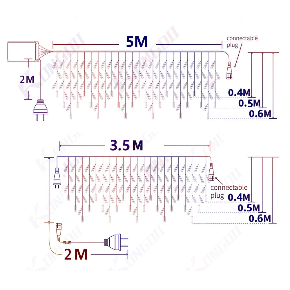 3.5M-40M LED Icicle Curtain String Fairy Lights Garland Outdoor Christmas Lights New Year Birthday Wedding Street Holiday Decor