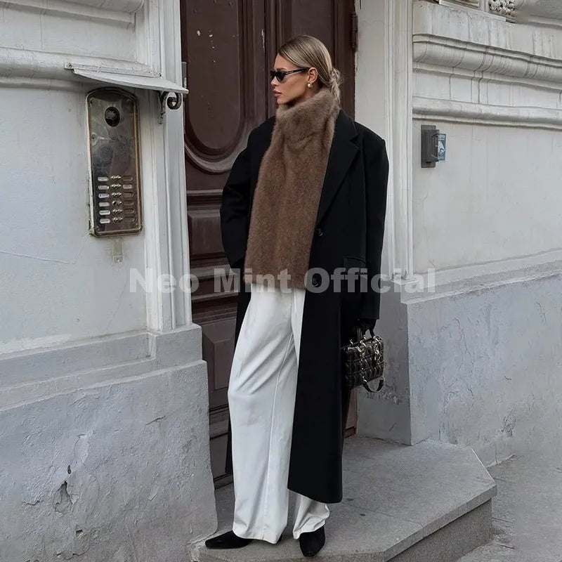 Neo Mint 2025 Brand Fashion Faux Fur Sable Vest Crop Top Autumn Winter Turtleneck Eco Mink Fur Tank Tops Sleeveless Jacket Coat