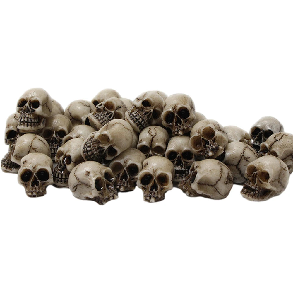 20Pcs Mini Skull Figure Collectable Halloween Miniature Skulls Heads Creative Festival Theme Landscape Garden Potted Plant Decor