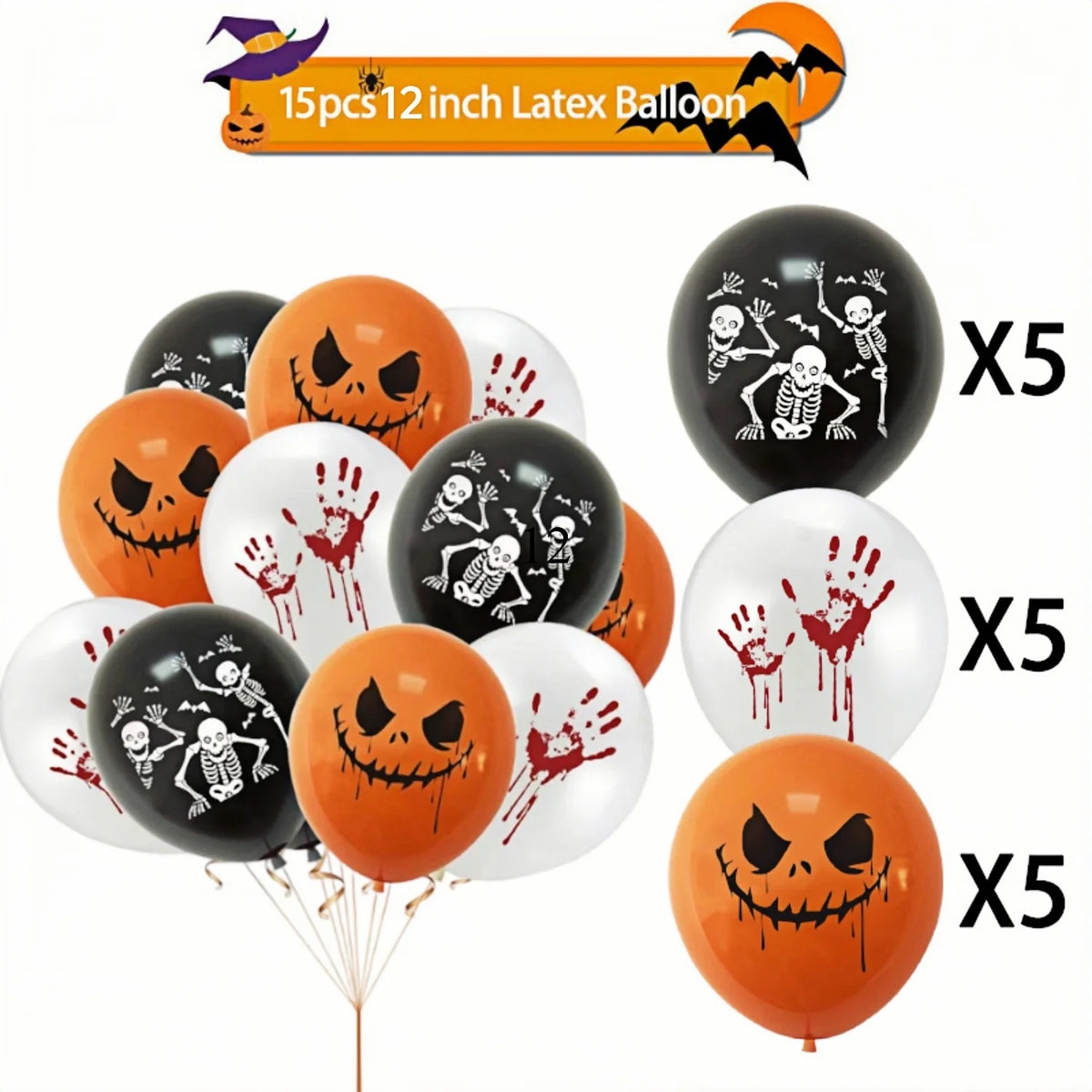 12-30pcs 12 In Latex Balloons 3 Styles Bloody Hand and Skull  Scary Expression Balloons for Halloween Party Decoration Supplies