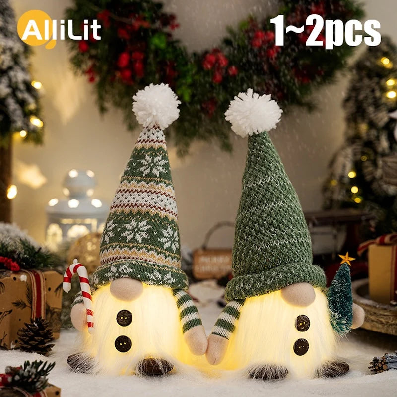 Glowing Knitted Gnome Doll with Led Night Light Christmas Decorations 2026 Home Xmas Tree Decor Navidad New Year 2027 Gift