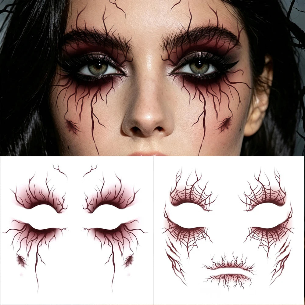 2pcs Vein Design Fake Tattoo for Halloween Party Body Art Waterproof Vascular Tattoo Stickers for Women Men Eyebrow Face Makeup
