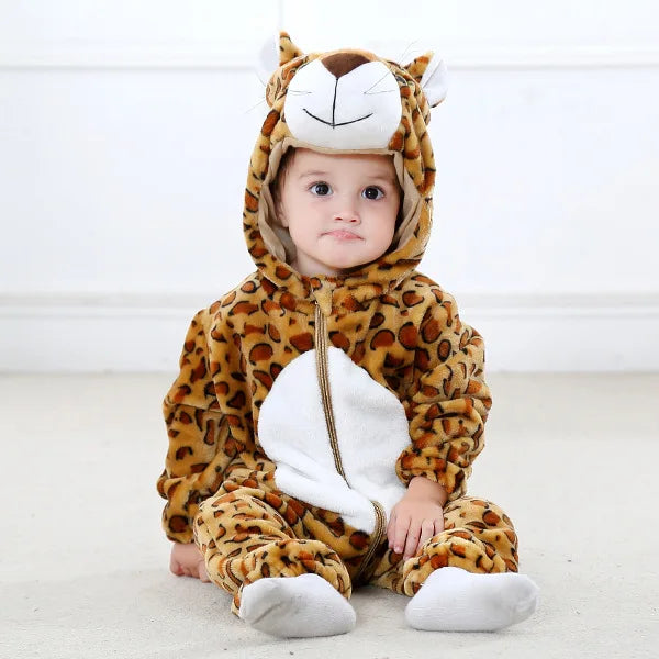 Winter Baby Rompers Baby Pijamas Panda Tiger Leopard Monkey Fox Animal Cartoon Hooded Jumpsuits Cosplay Costume Boys Girl Pajama
