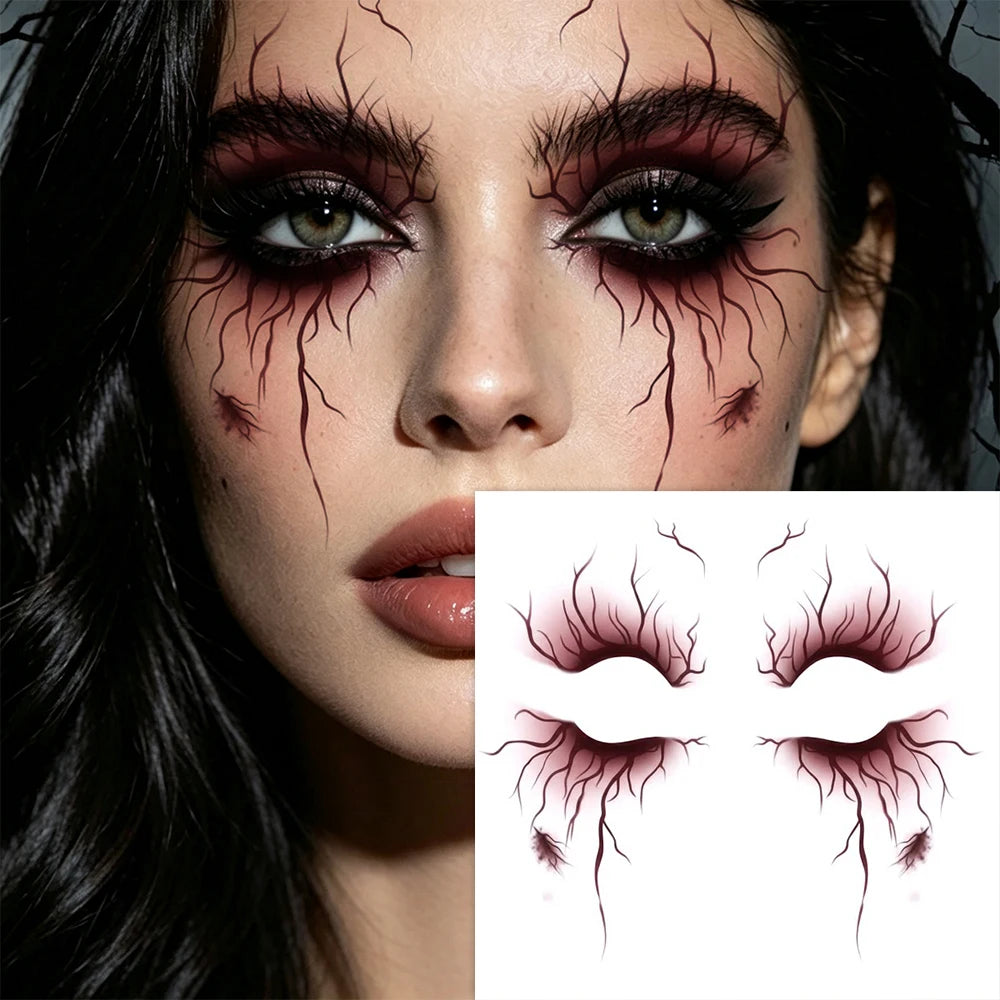 2pcs Vein Design Fake Tattoo for Halloween Party Body Art Waterproof Vascular Tattoo Stickers for Women Men Eyebrow Face Makeup
