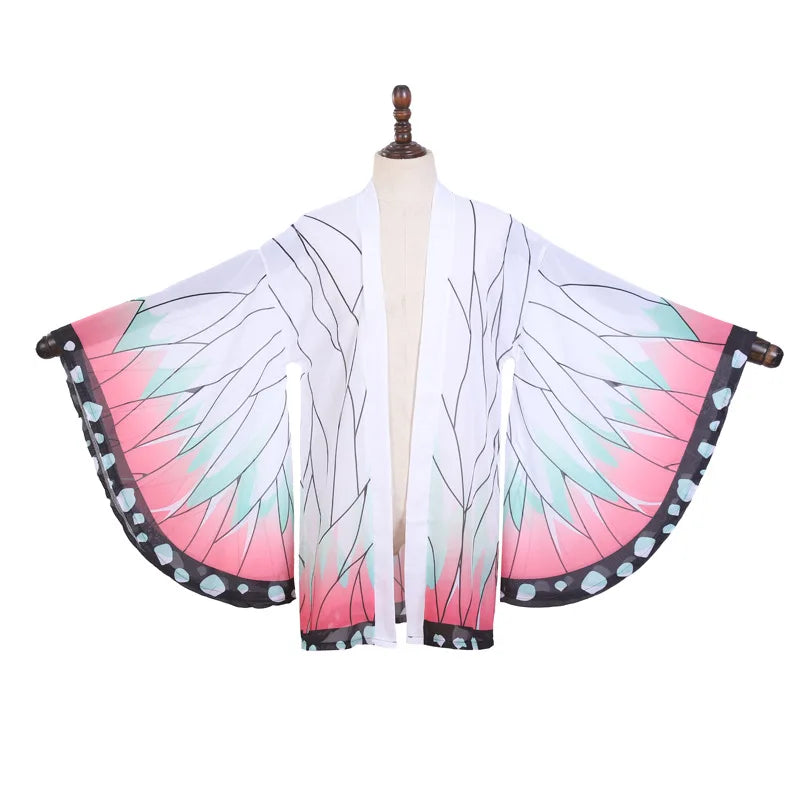 Japanese Anime Kochou Shinobu Cosplay Costume Summer Woman Kimono Cardigan Cloak Beach Vacation Bikini Butterfly Robe Tops