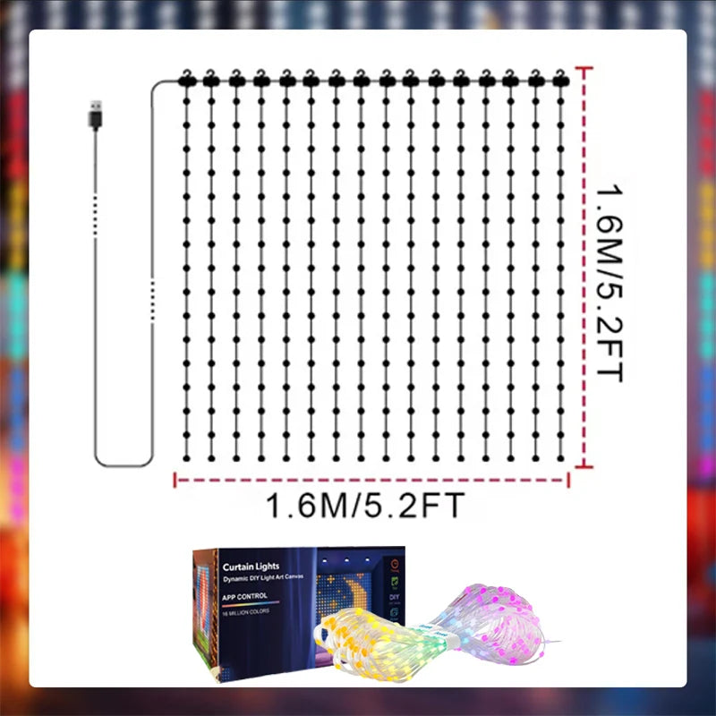 1/2PCS Smart LED Curtain Lights LED Fairy Lights App Control Music Sync DIY Pattern Waterproof for Indoor Outdoor Party Decor