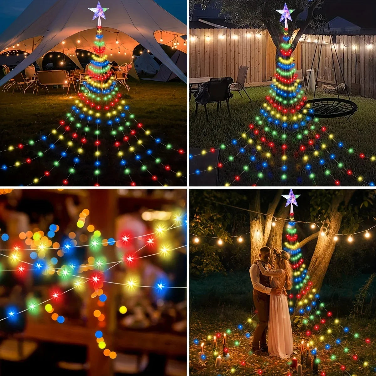 1PC Five-pointed Star Waterfall Lights USB/Solar Powered  Christmas String Lights for Christmas Party Halloween Home Decor