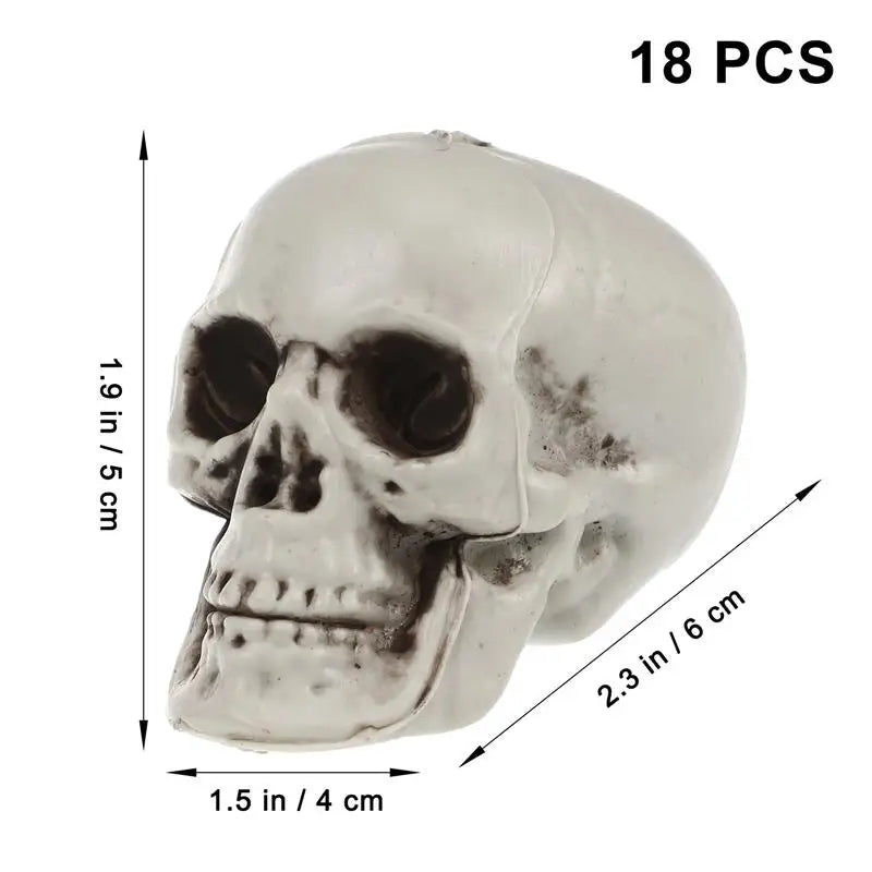 18pcs Halloween Skull Heads Scary Prank Props Terrifying Skull Mini Plastic Ornament For Haunted House Skull Model