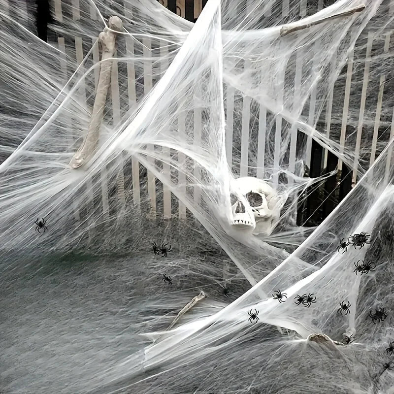Stretchable Spider Webs with 2 Spiders Each,Party Supplies Halloween Cobweb Decorations for Haunted Houses, Room and Home Decor