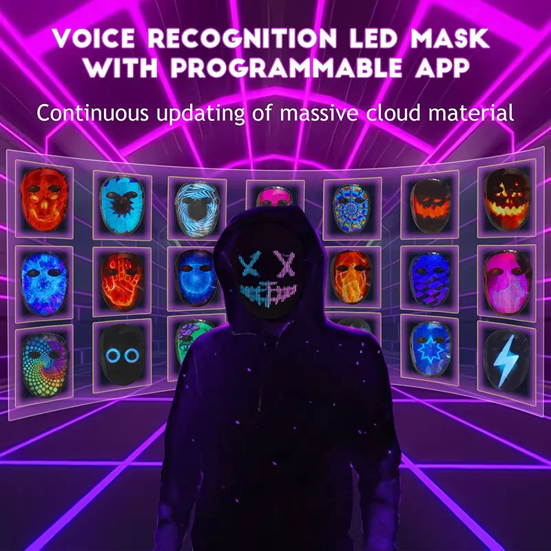 HD Luminous LED Mask with Voice Recognition Gesture Sensing Support Video Animation Programmable App Light up Mask